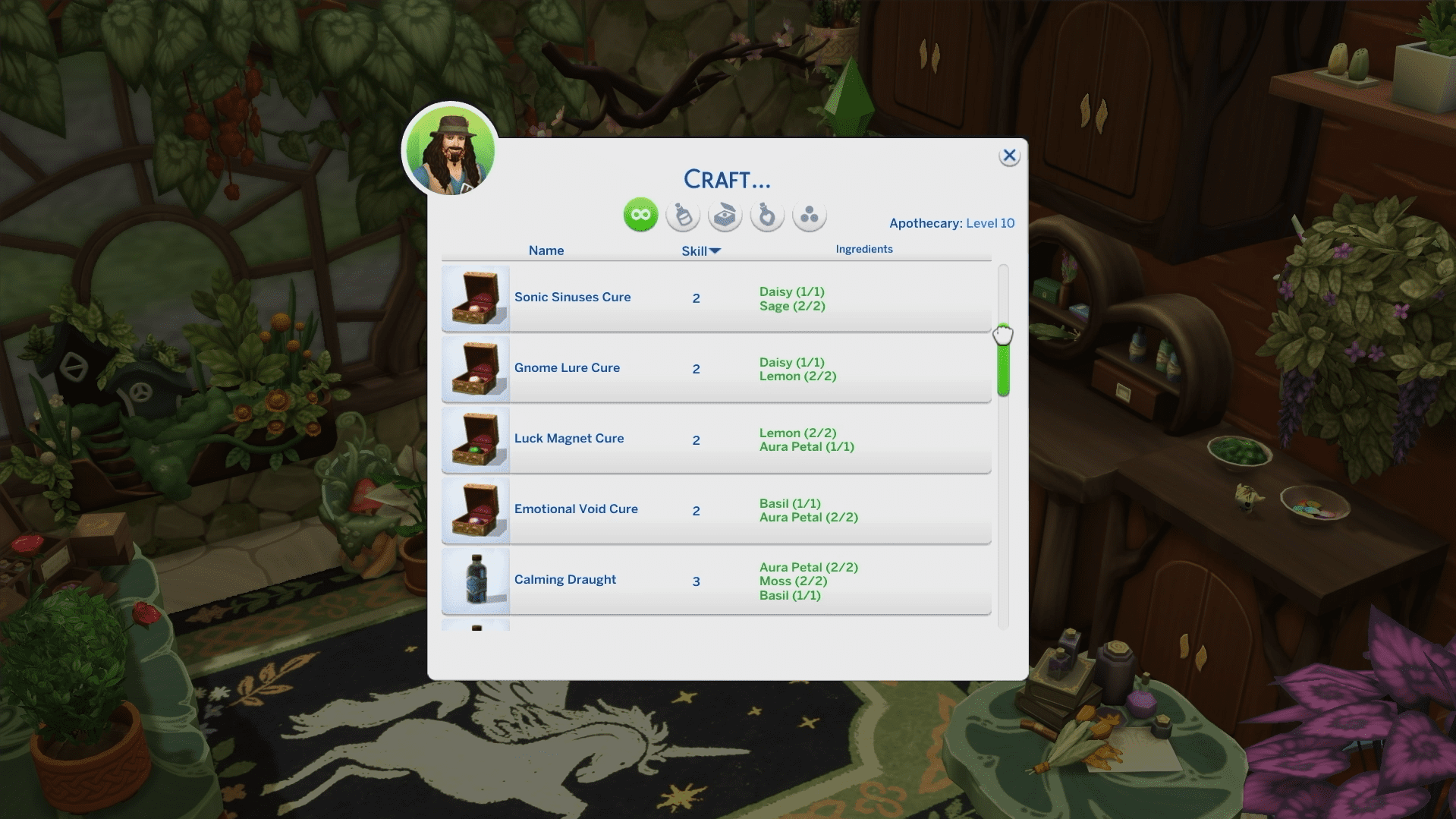 Brew your own remedies! With the new Apothecary skill, Sims can craft specific elixirs for ailments, mood boosts, and more, if they have the right herbs.