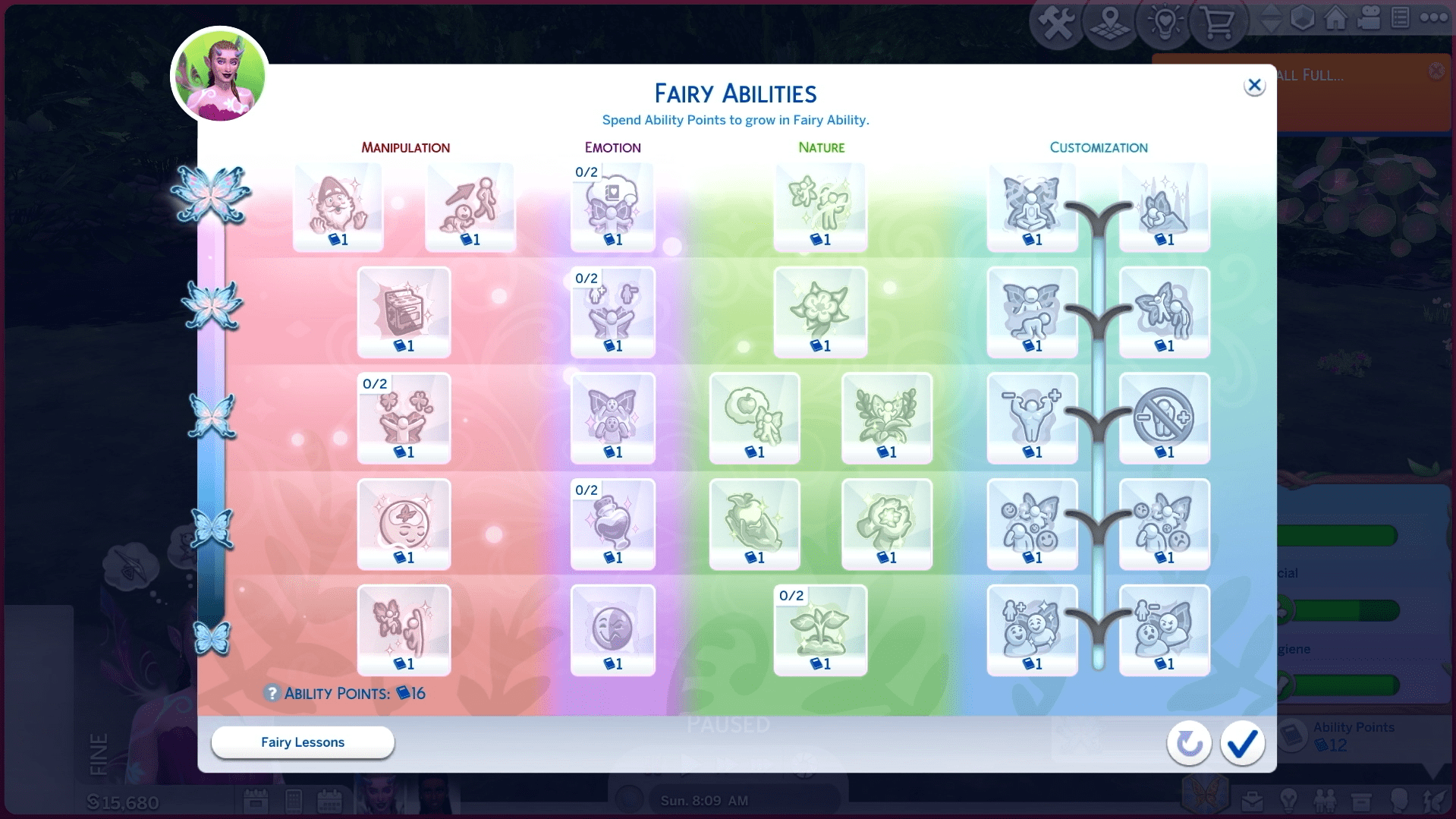 🦋 Fairy Abilities Panel: Track your progress across four magical categories: Manipulation, Emotion, Nature, and Customization. Each unlocked power adds unique gameplay and flair!