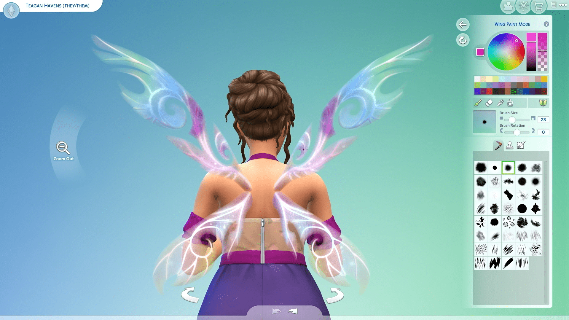 Paint it magical 🎨🧚 Wing Paint Mode lets you fully customize your fairy’s wings with color gradients, stencils, and brush effects. Create subtle shimmer or bold fantasy flair!