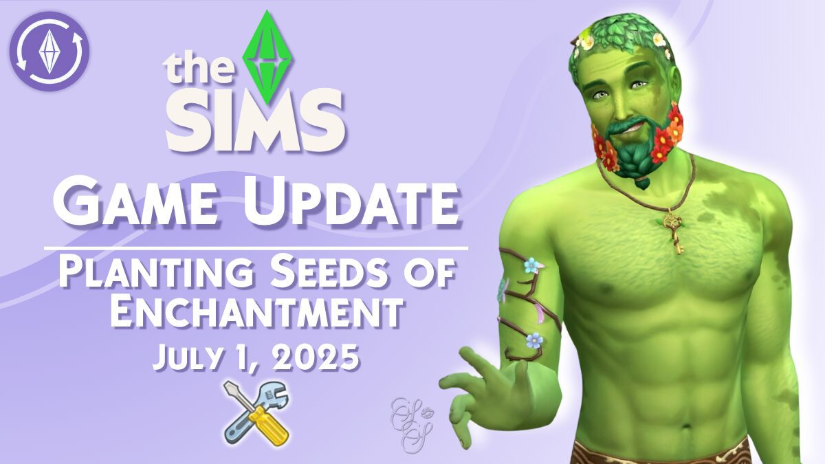 Planting Seeds of Enchantment update day template -1200x675 Group of Sims wearing masculine CAS outfits from The Sims 4 Casanova Cave Kit, posed in a stylish loft lounge. This Sims 4 lookbook highlights cozy, romantic fashion for masculine-frame Sims.